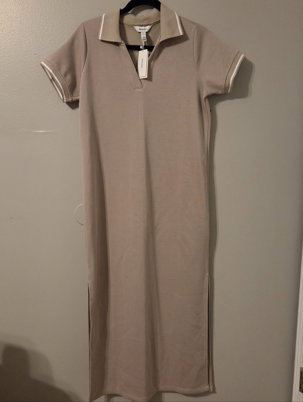 Spanx Womens Air Essentials Pique Tan Preppy Long Polo Shirt Dress. Sz M - Picture 4 of 9